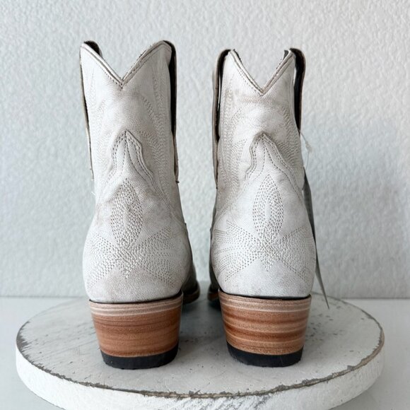 Lane LEXINGTON Women Cowboy Bootie 9 White Leather Western Cowgirl Short Boots - Picture 3 of 12